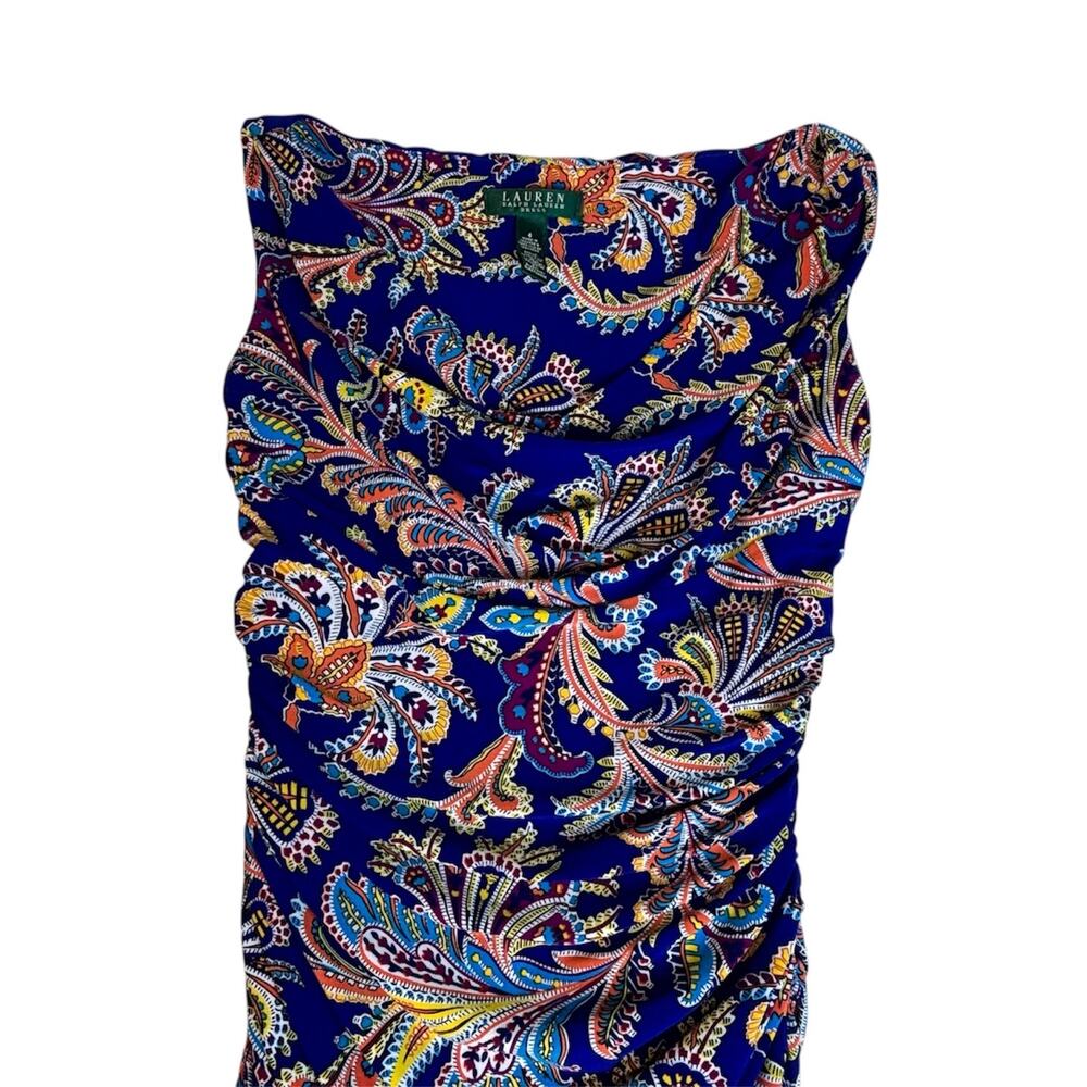 RALPH LAUREN VIBRANT SLEEVELESS BLUE PAISLEY DRESS SIZE 4